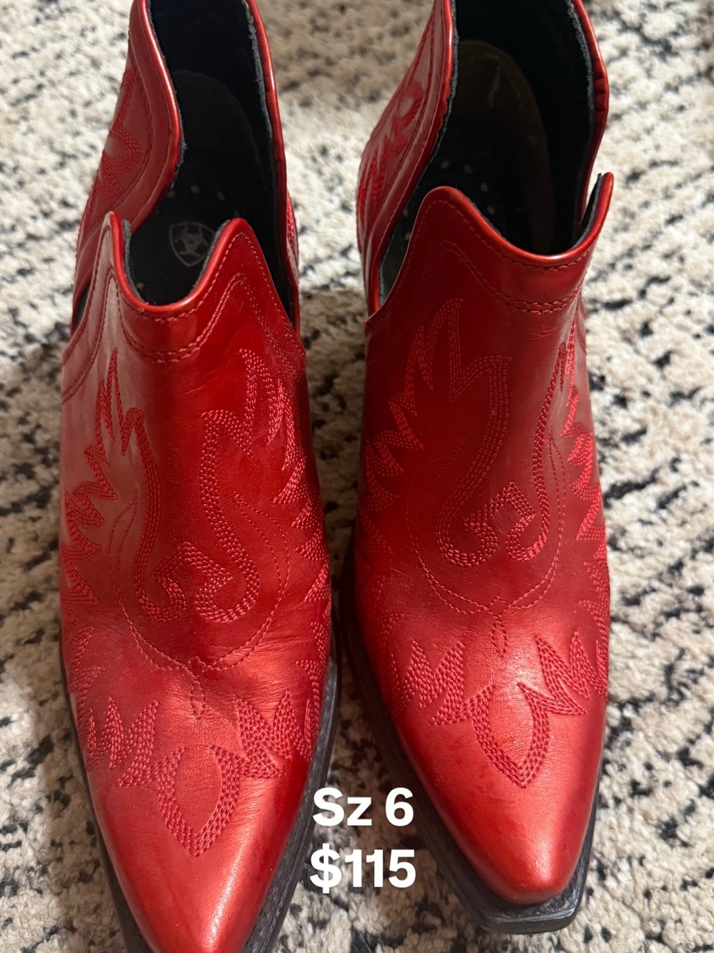 Ariat Red Leather Western Cutout Ankle Booties Women’s Size 6 - Picture 1 of 4